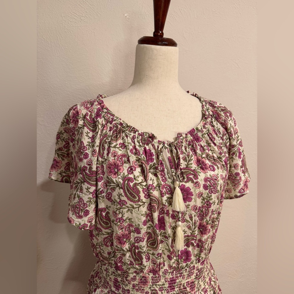 Patrons of Peace Cream and Raspberry Pink Smocked Sundress - Picture 2 of 9